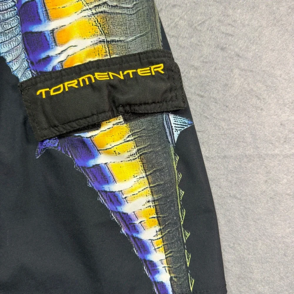 Tormenter Mens Fish Graphic Board Shorts Black Blue Yellow Size 34 Fishing Surf
